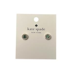 Kate Spade “You’re a Gem” Pavé Halo Stud Earrings Green Crystal Gold Tone NWT